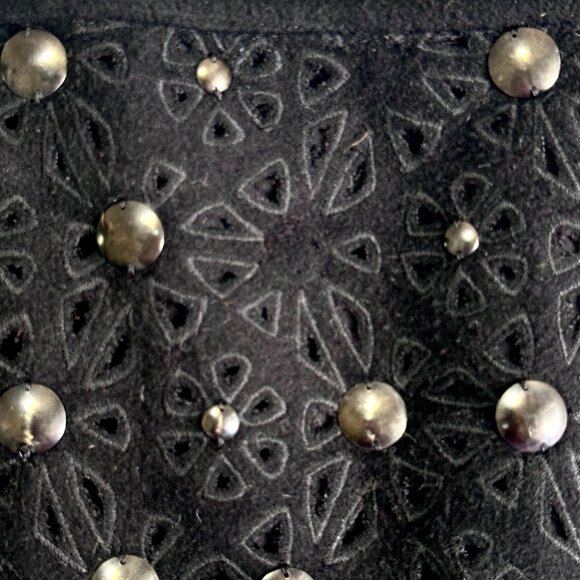 Catherine Malandrino Black Embellished Silver Studded Cutout Mini Skirt Size 8 - Picture 3 of 8